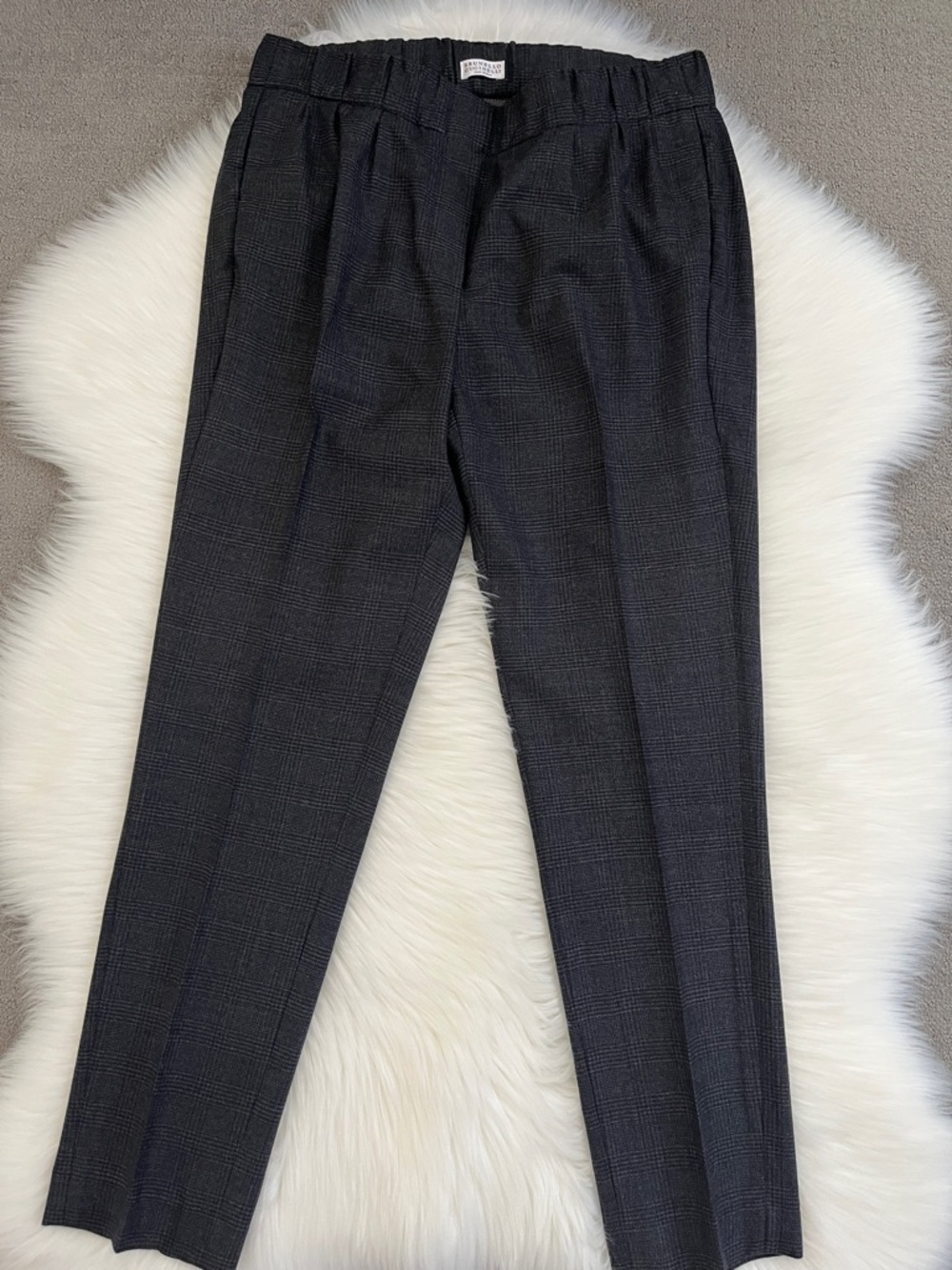 Brunello Cucinelli Charcoal Plaid Tailored Pants